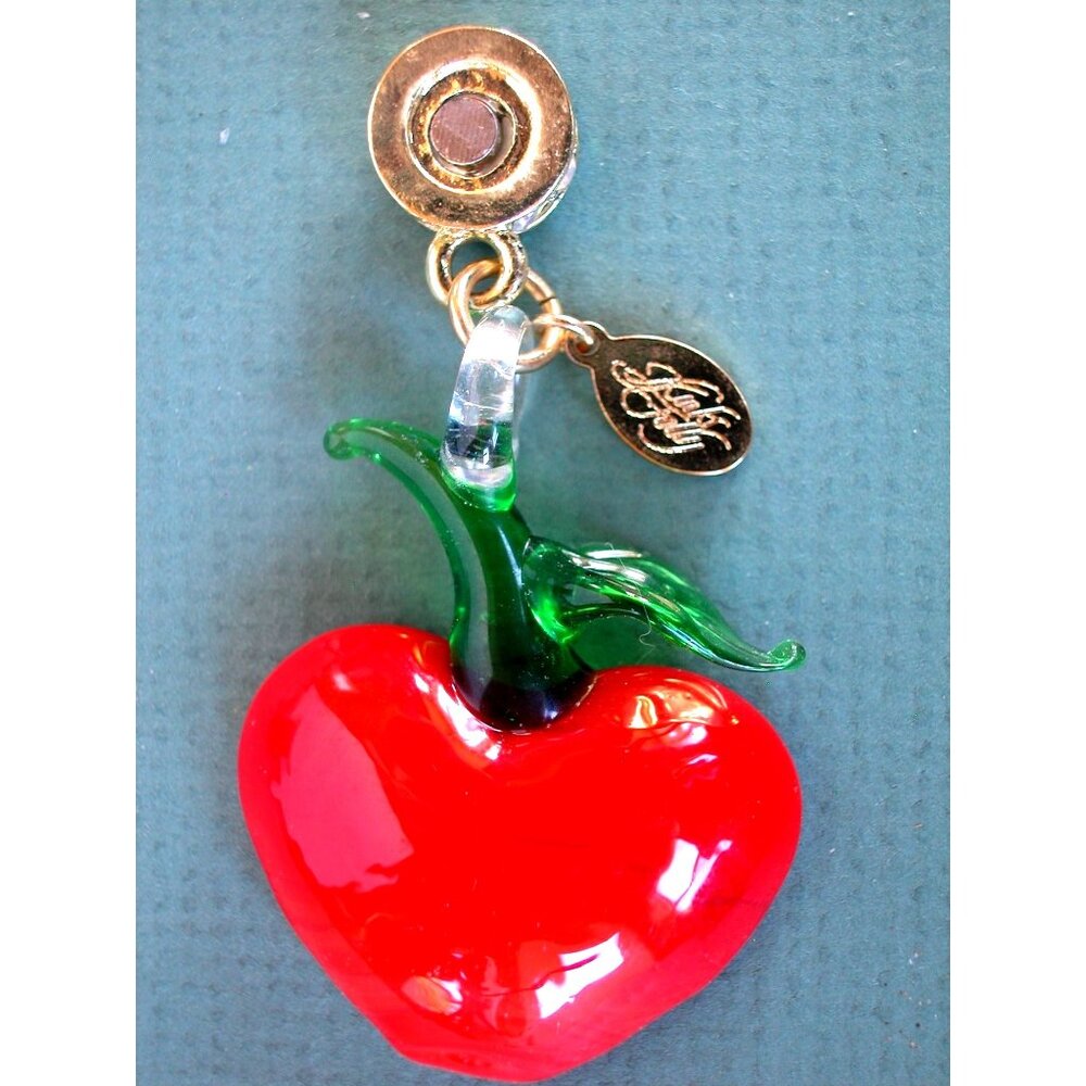 Glass Apple Pendant Brooch With Gold-Tone Accents